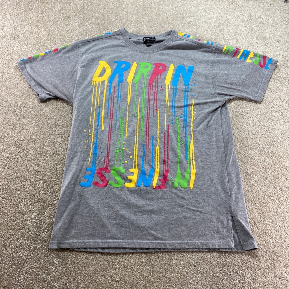 One Color Nation Shirt‎ Mens XL Gray Drippin In Finesse Graphic Paint Drip Tee